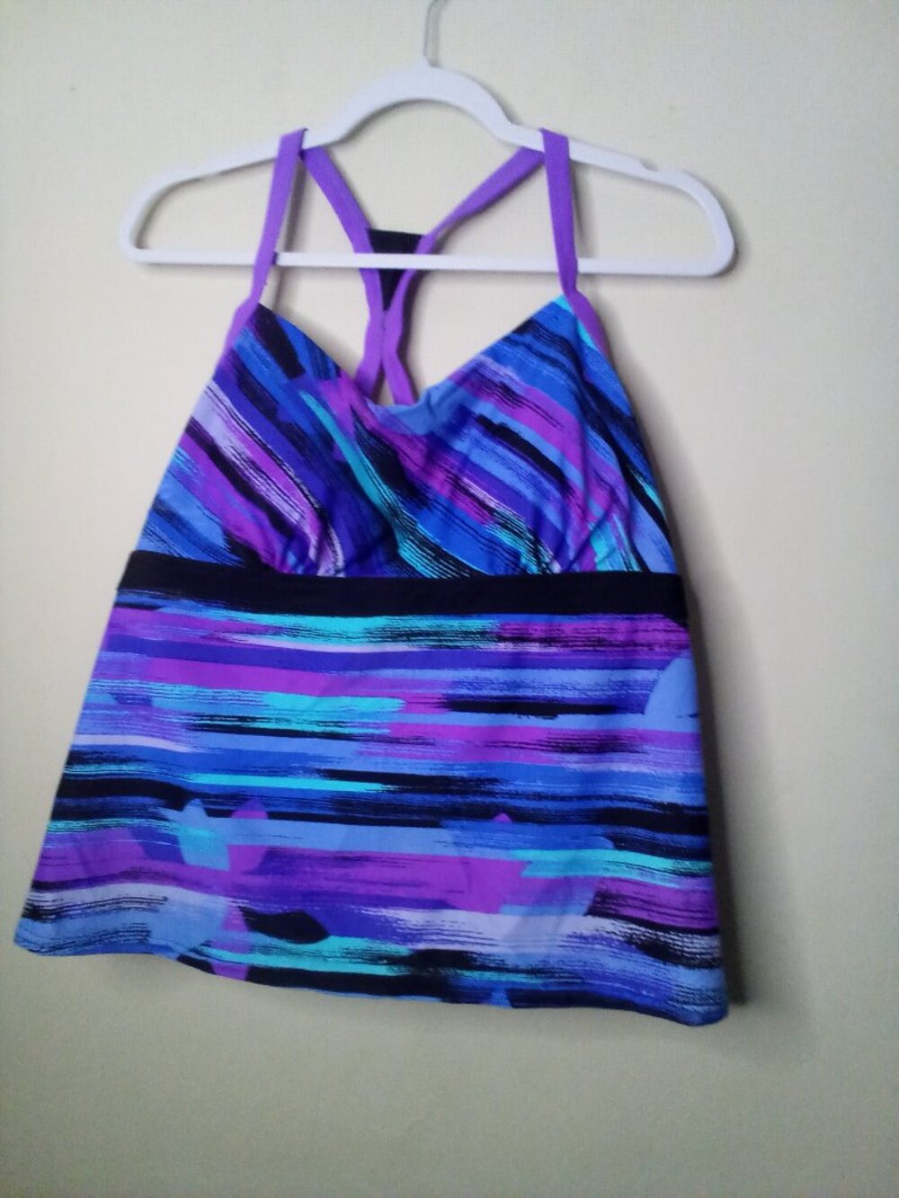 Zeroxposur Swimwear Tankini Top Women 1X Padded Stripe Purple Blue